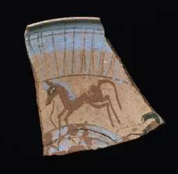 Éclat peint avec un cheval au galop, de Tell el-Amarna, Nouvel Empire
